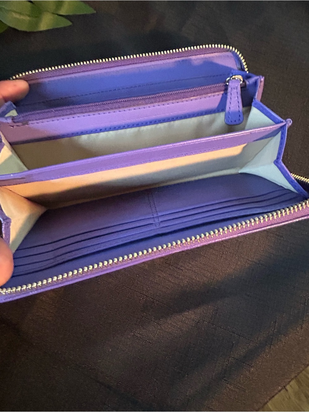 Coach Beige Signature Zip Wallet with Purple Trim - Picture 10 of 15